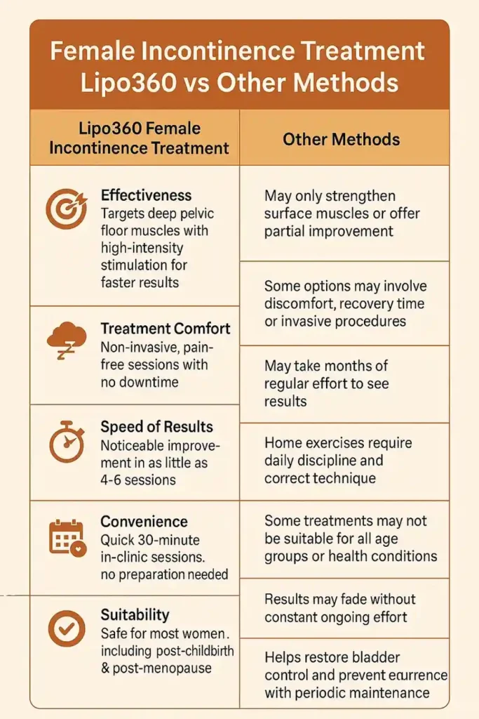 Comprehensive Guide To Female Incontinence Treatment Options 1 Table showing benefits of incontinence treatment West Mersea