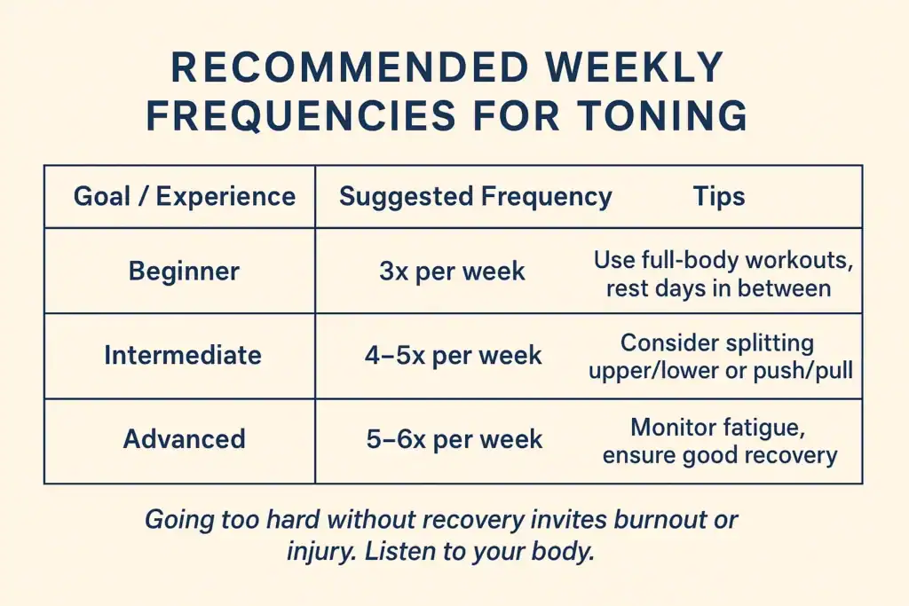 Achieving the Perfect Tone: How Often Should You Exercise for Results? 2 Graphic to show how often you should do exercise to help with toning West Mersea